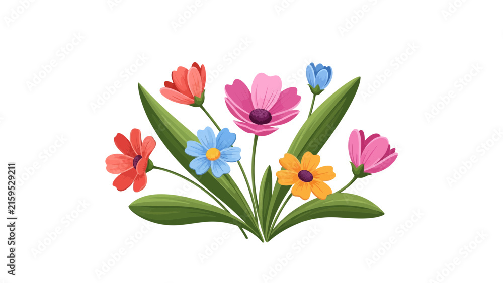 Obraz premium Colorful Wildflower Bouquet Illustration Isolated on White