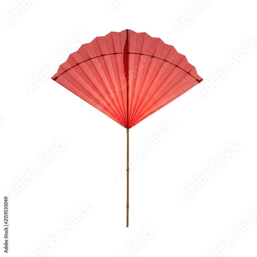 Traditional Red Paper Fan with Bamboo Handle