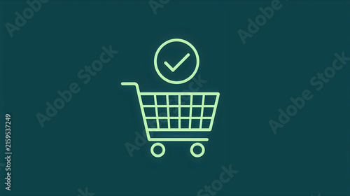 Shopping cart icon with a checkmark symbol for successful online purchase and checkout.