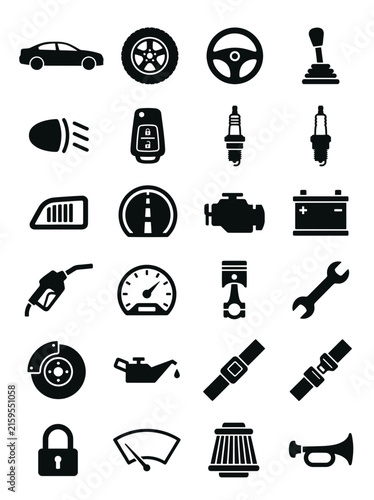 Car Auto Parts Service and Maintenance Vector Icon Set