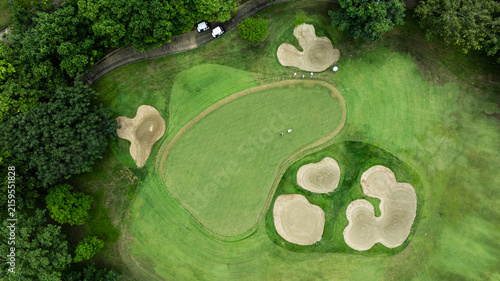 Luxury golf course resort. High view golf course. Green mountain golf course.