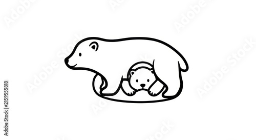 Mother polar bear and cub resting.