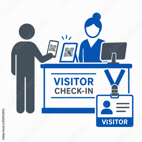 Visitor Check-In Desk with Staff and Digital Signage