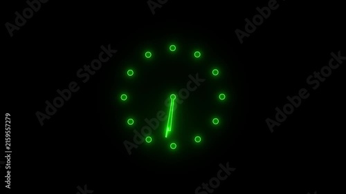  neon boderless clock icon HD animation on black background and 4K animation video.