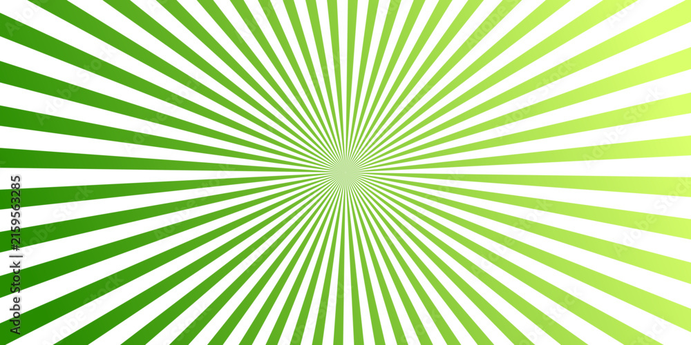 Fototapeta premium Radial green and white lines emanate from a central point, creating a dynamic burst effect suggestive of energy and growth, ideal for graphic design elements.