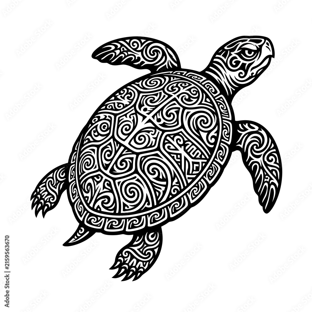 Fototapeta premium Tribal Turtle Tattoo Design Black White