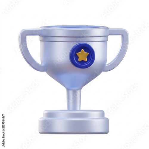 Konstfotografi 3D Render of Silver Trophy Cup with Blue Medal and Gold Star for Achievement Con