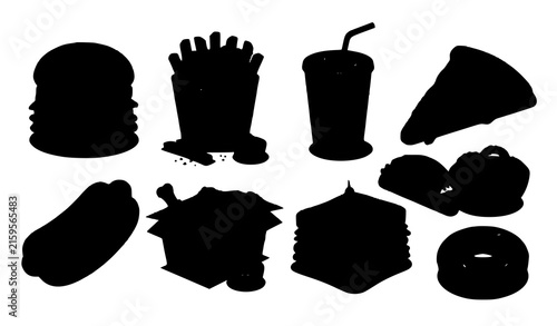 Black Fast Food Items Gradient Vector Collection