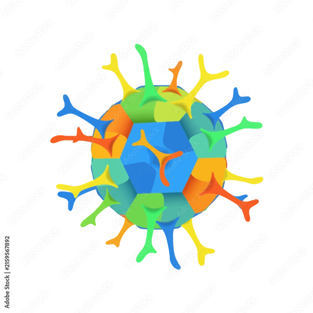 Fototapeta premium Abstract colorful geometric virus icon or biological cell structure illustration.