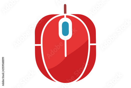 Bright red and white computer mouse icon isolated on clean background for digital design use