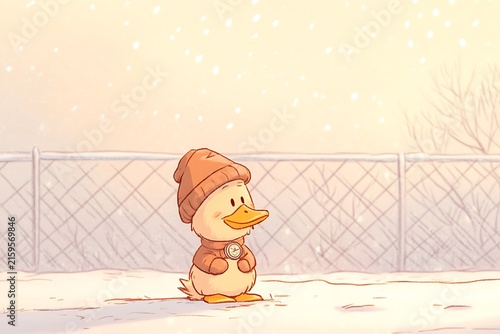 Duck enjoying a snowy day