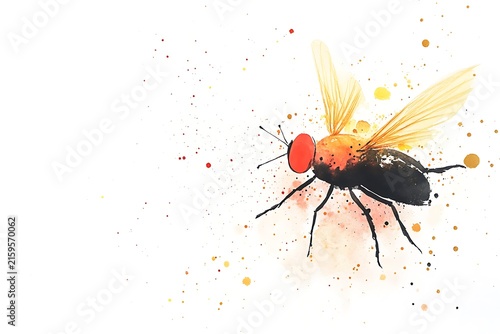 Vibrant watercolor fly in flight