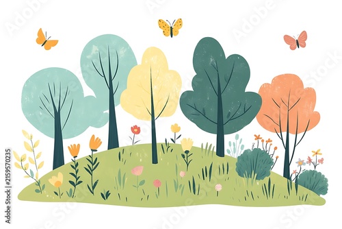 Vibrant forest with butterflies