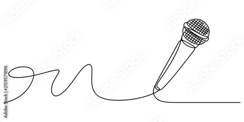 Continuous single line drawing of a microphone for music and singing