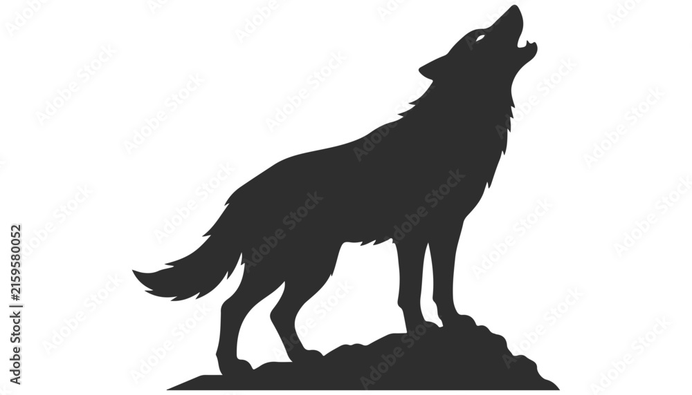 Naklejka premium Silhouette of a howling wolf standing on a rock