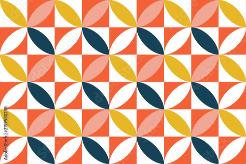 Foto Mid-century modern geometric pattern with colorful abstract floral shapes and grid design