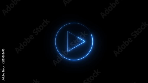 Neon glowing Play button animation on black background. Play button icon neon animation. Music play button icon animation.4k loop motion video.