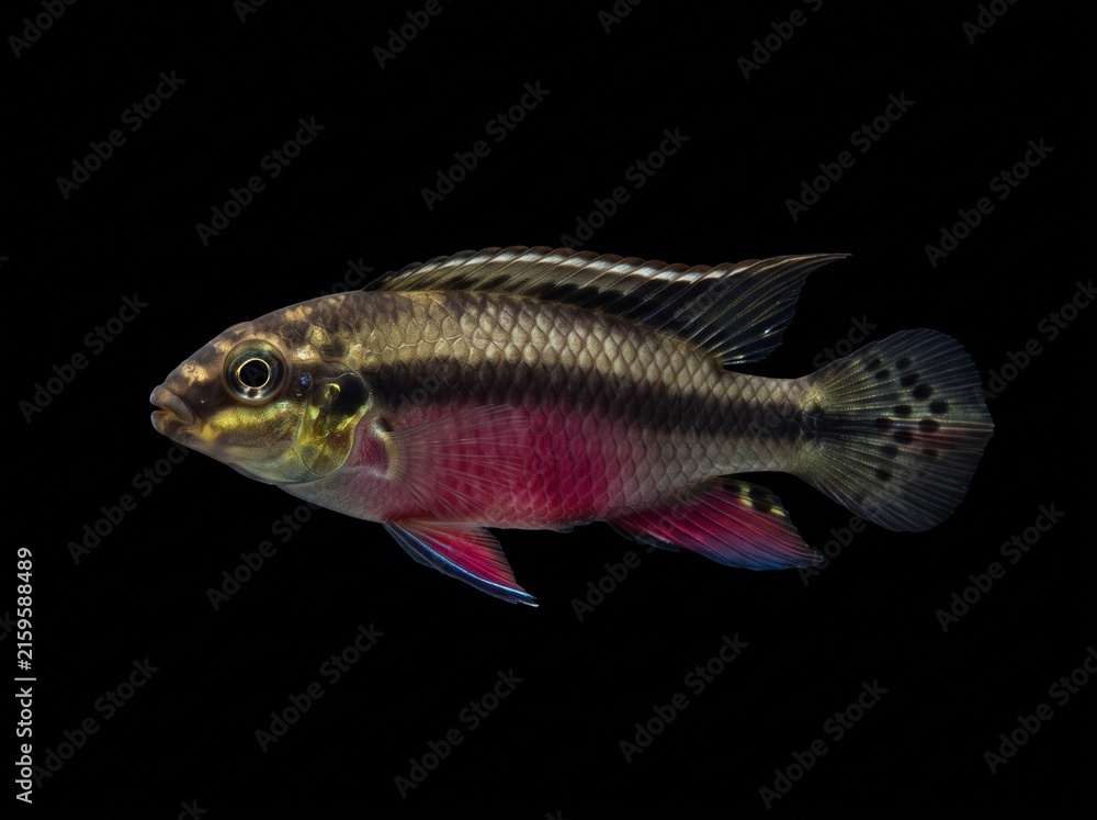 Fototapeta premium Kribensis (Pelvicachromis pulcher) Isolated on Black Background