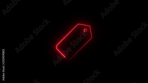 Animated glowing Red neon price tag icon on a black background. Minimal line-art design representing shopping, pricing, discounts,Icon Animation on Black Background 4K Motion Graphics.