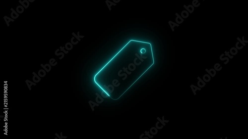Animated glowing cyan neon price tag icon on a black background. Minimal line-art design representing shopping, pricing, discounts,Icon Animation on Black Background 4K Motion Graphics.