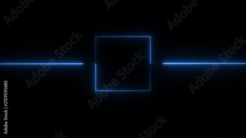 Abstract black background, neon box with glowing neon lines on black background. Glowing Neon light frame rectangle loading icon background. 4k loop motion video.