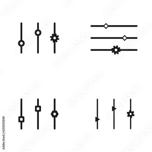 Set of Settings Sliders and Control Panel Vector Icons with Various Handles and Gear Symbols for UI/UX Designers and Software Developers Creating Customization Dashboards
