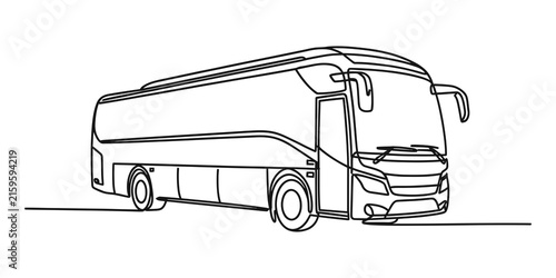 Continuous single line drawing of a modern travel bus for public transport