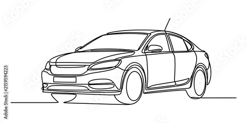 Modern sedan car drawn with a single continuous line style