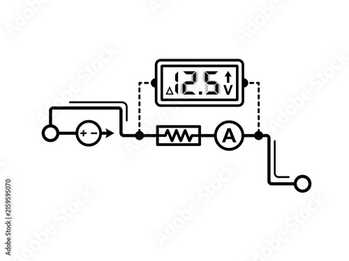 Simple voltage measurement circuit diagram with voltmeter and ammeter