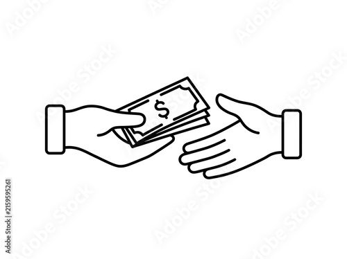 Two hands exchanging money in a handshake deal