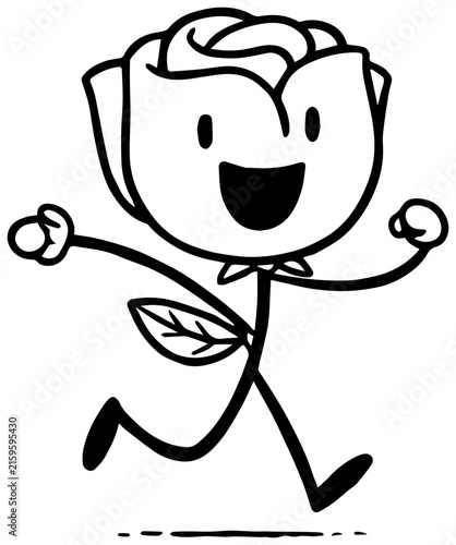 Friendly rose character running with happy face with cheerful cartoon rose smiling face running illustration graphic emotive flower petals with vector