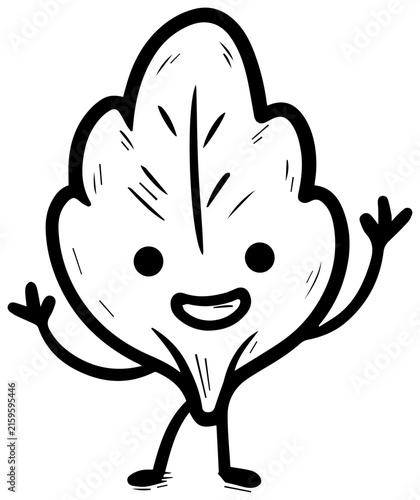 Friendly spinach character with leaf shape smiling with smiling leaf character waving both hands illustration vegetable nutrition cartoon with graphic