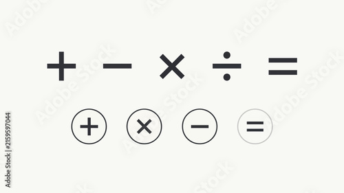 Mathematical operation symbols in flat icon style are arranged against a neutral colored background addition subtraction multiplication division