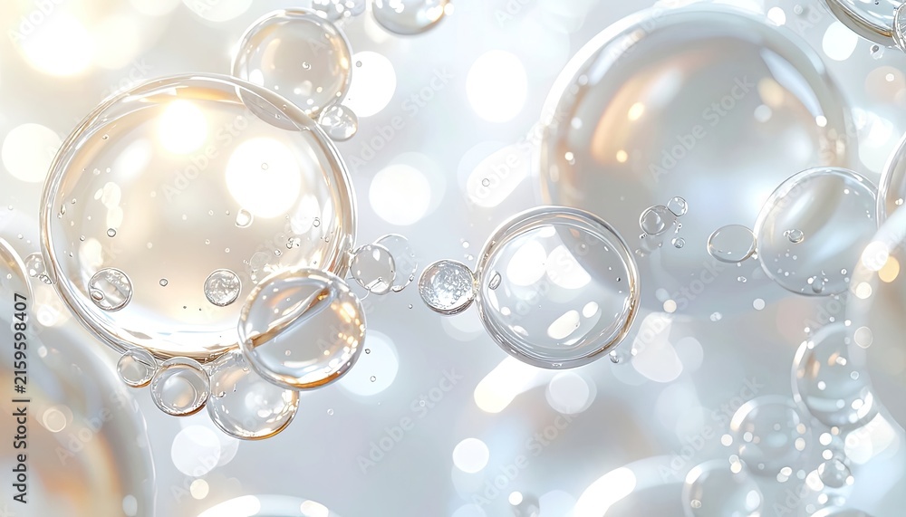 Fototapeta premium Close-up of sparkling water bubbles and bokeh lights