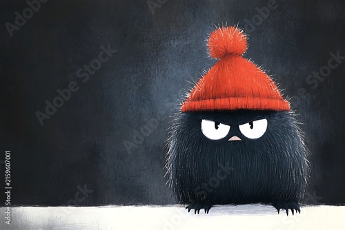 Angry bird in winter hat
