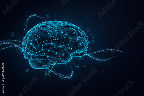 Fotografie Artificial intelligence brain network concept with glowing digital particles