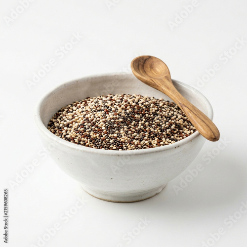 White Ceramic Bowl Filled with Organic Quinoa and Chia Seeds Superfood Mix