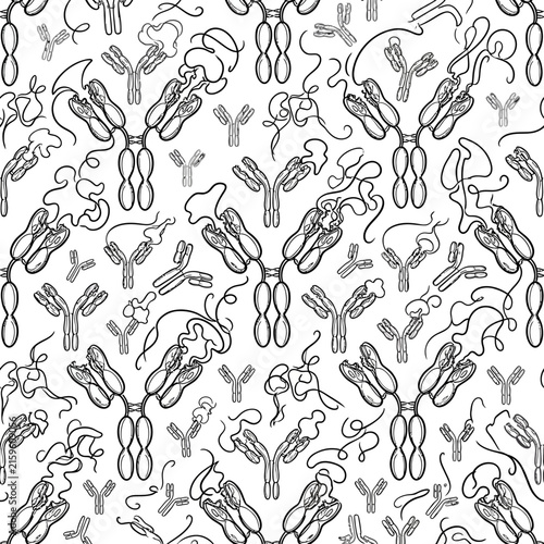 Antibody Pattern: Immune System Molecule Illustration, Medical Science Background