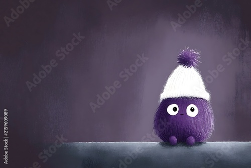 Purple monster in winter hat