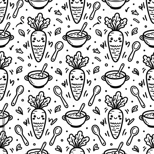 Cute Carrot Pattern, Kawaii Food Illustration, Seamless Background