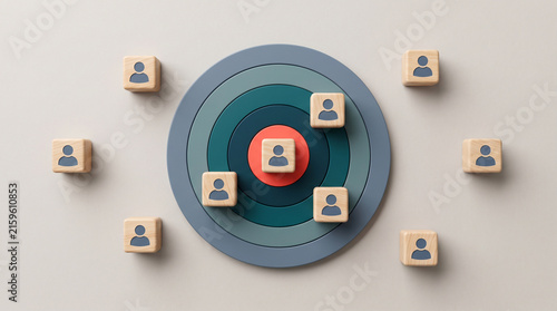 Target audience concept with wooden blocks. Marketing strategy for customer segmentation.