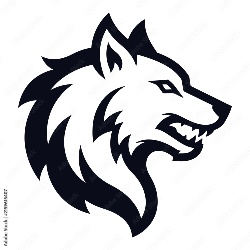 Fototapeta premium Wolf head logo black and white illustration