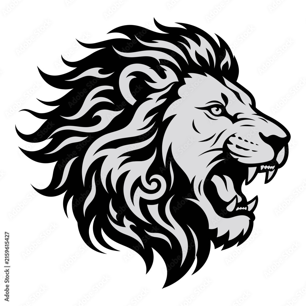 Obraz premium Lion head logo design featuring a roaring wild cat