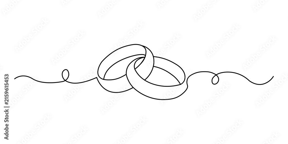 Obraz premium Continuous single line drawing of two connected wedding rings