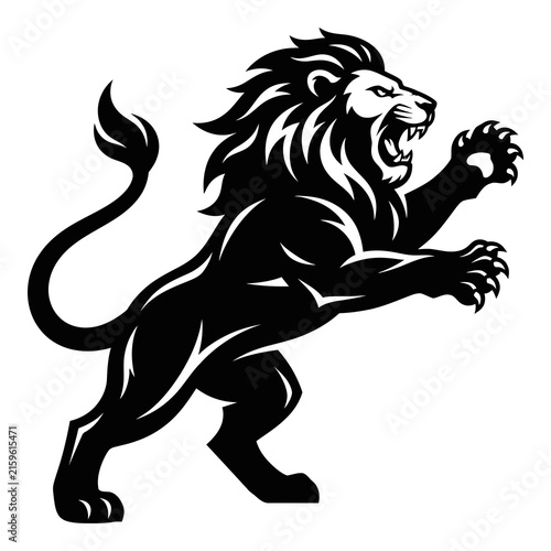 Bild auf Leinwand Fierce Lion Roaring in Anger with Open Mouth and Claws Out