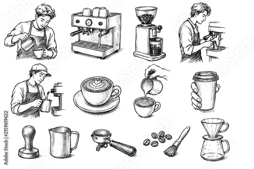 Hand drawn barista coffee shop
