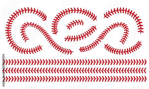 Red baseball stitch pattern forms decorative lines a silhouette