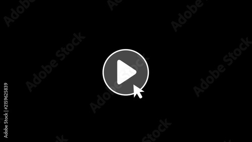 File #: 2033122799Mouse cursor clicking play button to pause in circle icon animation, minimalist white media player user interface controller on black background 4k motion video.