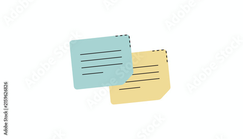 Illustration of overlapping blue and yellow sticky notes with text lines on a clean white background.