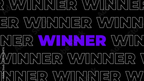 Dynamic typography animation with winner text transforming colors on black background.